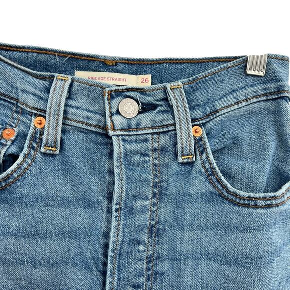 Levi's Ribcage Straight Jeans Full-Length Denim Medium Wash Blue Size 26 - Picture 4 of 15